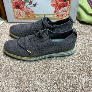 Cole Haan Charcoal Knit Sneakers with Mustard Trim